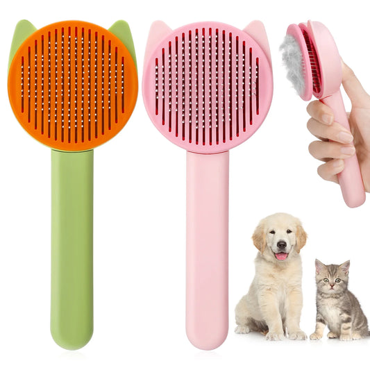 2 Pcs Cat Brush with Release Button, Pet Brush, Self-Cleaning Sliker Brush with One Click, Grooming Brush for Cat Dog (Pink+Green)