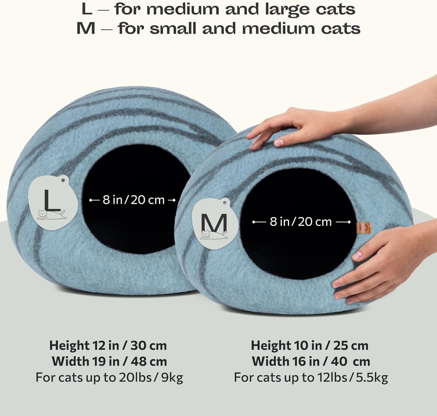 Premium Felt Cat Bed Cave - Handmade 100% Merino Wool Bed for Cats and Kittens (Light Shades) (Medium, Aquamarine)